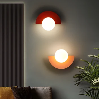 Скандинавски Стъклена Топка, с монтиран на стената лампа Macaron LED монтиран на стената Лампа, Нощни Шкафче за Спалня Прост Дизайн на Всекидневна Проход, Коридор, Кабинет Начало Декор на Стената