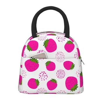 Скъпа чанта за обяд с ягоди за жени, голямо множество случайна кутия за обяд за работа, сгъваема чанта за офис за възрастни