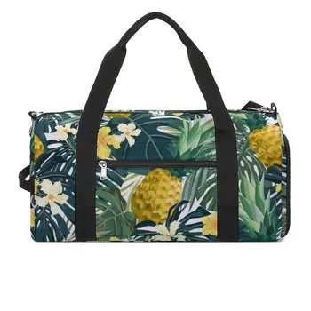 Спортна чанта с тропически цветя принтом, спортна чанта с обувки, лека мъжки оксфорд чанта в стила на Ананас, изработени по поръчка, Забавна чанта за плуване и фитнес