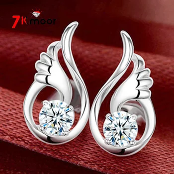 Сребърен Цвят на Крилата на Ангела Прозрачен CZ Обеци-карамфил За Уши, За жени, Момичета, Бижута, Сватбен подарък