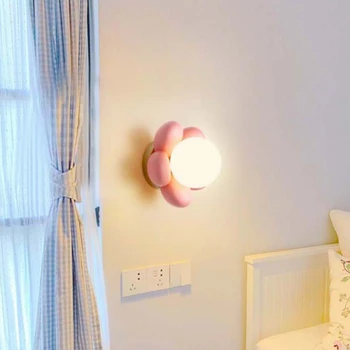 Стенен лампа за детска стая, Скандинавските малки висящи лампи, Творчески тавана лампа с розов цвете, топло нощни led лампа за спални момичета
