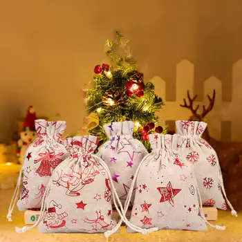 Стилна Коледна Торбичка за подарък пакет от зебло, Живи Коледни подаръчни пакети в селски стил, 24 Многократно Дантела от зебло, Горещо Щамповане за празника