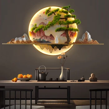 Съвременни китайски халба бира с участието на творчески пейзаж, 3D лампа с изображение за домашен интериор, Дневна, кабинет, Спалня, монтиран на стената лампа, Изображение