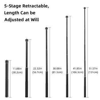Удължител регулируема дължина, невидима селфи-пръчка алуминиева сплав, по-дълги селфи-стик, въртящ се комплект за Osmo Action Pocket