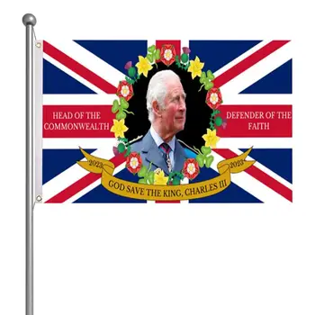 Флаг на крал Чарлз III Юниън Джак Незабравим Флаг на Коронацията на крал издръжливи И устойчиви На избледняване Голям Флаг на престола, За да Празнуват