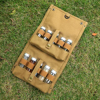 Чанта за съхранение в къмпинга, Преносима Стъклена бутилка за подправки за барбекю, Комбиниран комплект, Холщовая чанта за пикник чанта за обяд