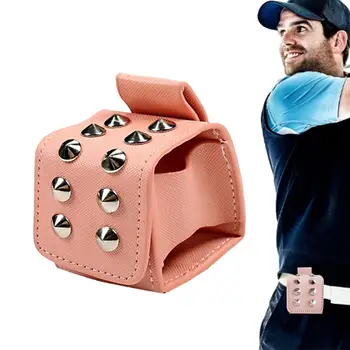 Чанта за съхранение на топки за мини-голф От мека изкуствена кожа, чанта за топки за голф чанта с нитове, Поясная чанта за топките за голф, защитен калъф, Аксесоари за голф