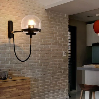 Черен/златен Стъклена Топка, с монтиран на стената Лампа Ретро Ресторант Нощна Лампа Промишлен Вятър Съвременно Ковано Желязо LED Home Decor