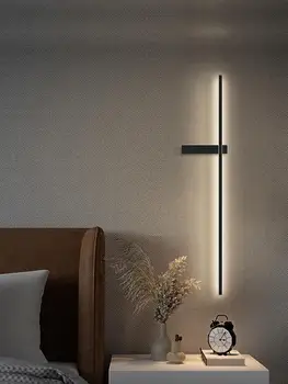 Черен, с монтиран на стената лампа с дълга ивица, нощни лампа за спални, модерен минималистичен, с монтиран на стената лампа за дневна, монтиран на стената лампа с фонова линия на телевизора