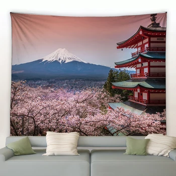 Японската череша, Цъфтеж Планината Фуджи, Пейзаж, залез, Канагава, Спален мат, Арт Цвете, монтиран на стената фон за Спални, Одеало