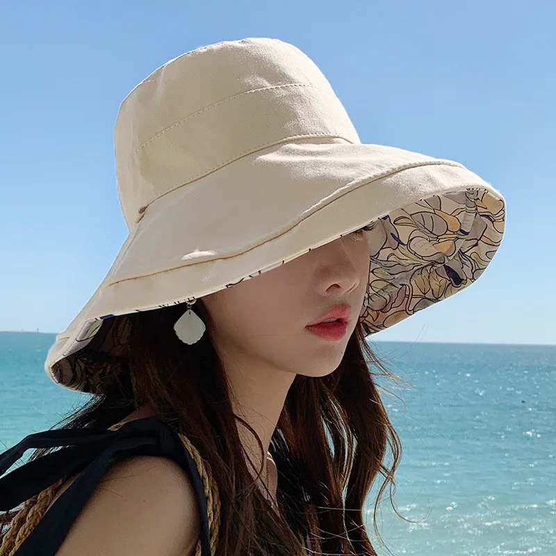 2023 пролет лято печат обръщане на слънце плаж шапка жена момиче открит Пътуване Рибар шапка с широка периферия, 12.5 см козирка на шапка . ' - ' . 1