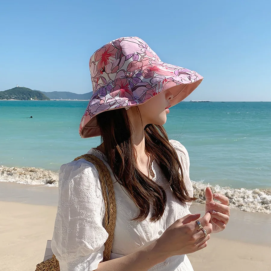 2023 пролет лято печат обръщане на слънце плаж шапка жена момиче открит Пътуване Рибар шапка с широка периферия, 12.5 см козирка на шапка . ' - ' . 3