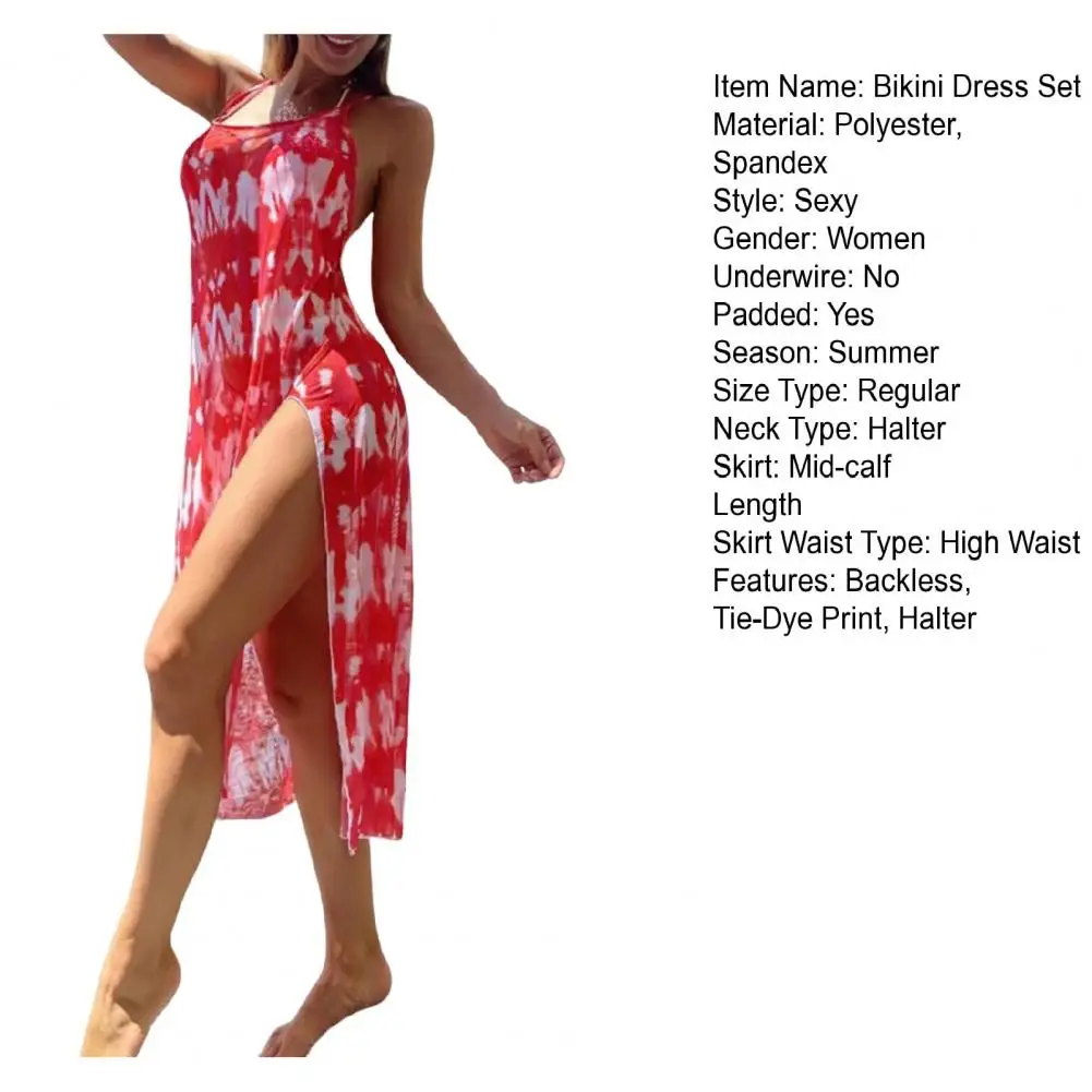 3шт/набор от тай-дай печат на облегалката мека тел безплатен сутиен покрие сутиен Halter Висока Талия шорти с цепка на роклята комплект плажни дрехи . ' - ' . 3