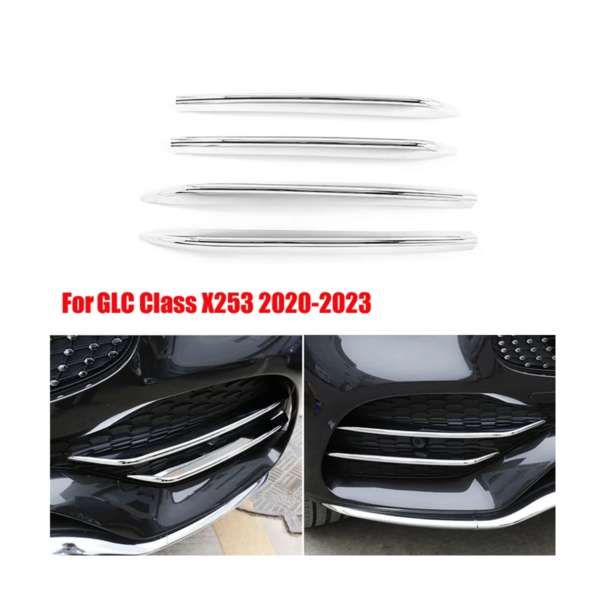 Автомобилни ленти на предните фарове за мъгла фарове за Mercedes Benz GLC Class X253 2020-2023, Решетка на входящия въздух, Сплитер за устни, Молдинговые апликации . ' - ' . 5