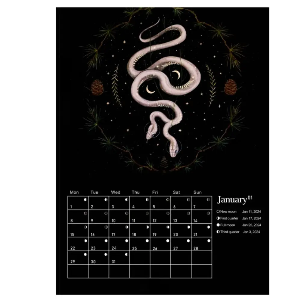 Водоустойчив Календар тъмни гори в 2024 година, време за планиране, творчески астрология Лунен календар, коледни подаръци . ' - ' . 2