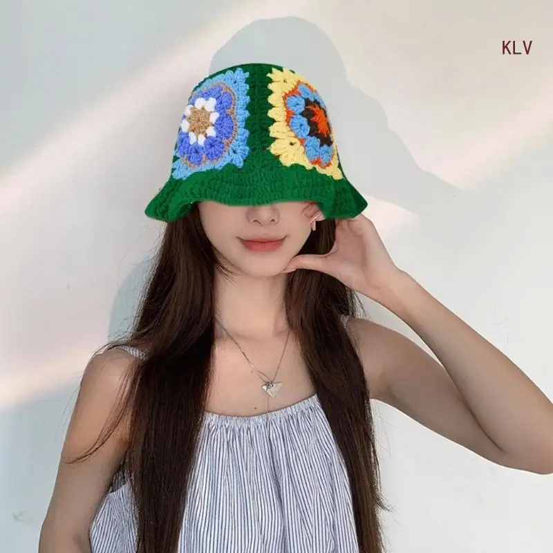 Вязаная Дамски шапка-кофа с цветя модел, Дишаща, за да е Подходяща по Цвят, Плетени Шапка-кофа с широка периферия за възрастни и тийнейджъри, Лятна Рибарска Шапка . ' - ' . 0