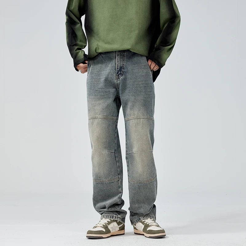 Мъжки дънки за улицата, Пролетно-есенни Нови Свободни преки дънкови панталони за мъже, градинска облекло в американския ретро-стил, мода тенденция на панталони . ' - ' . 0