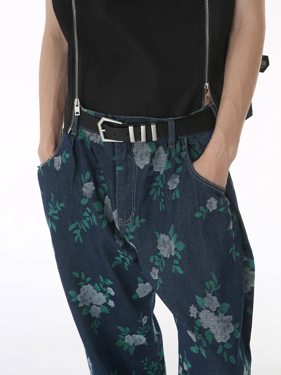 Мъжки модни дизайнерски дънки, ежедневните дънки в стил Харадзюку, ретро Памук, Свободни модни панталони с флорални принтом, дънкови . ' - ' . 0