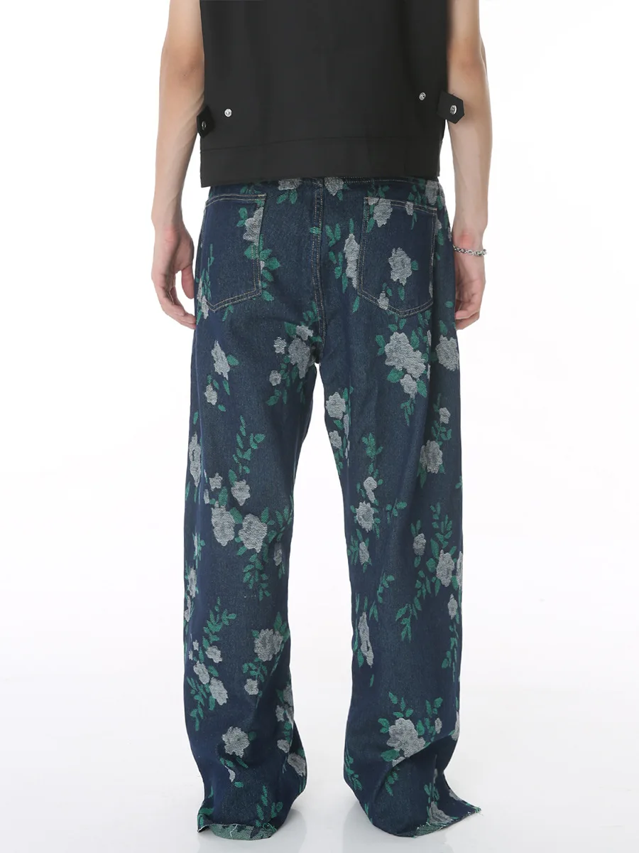 Мъжки модни дизайнерски дънки, ежедневните дънки в стил Харадзюку, ретро Памук, Свободни модни панталони с флорални принтом, дънкови . ' - ' . 2