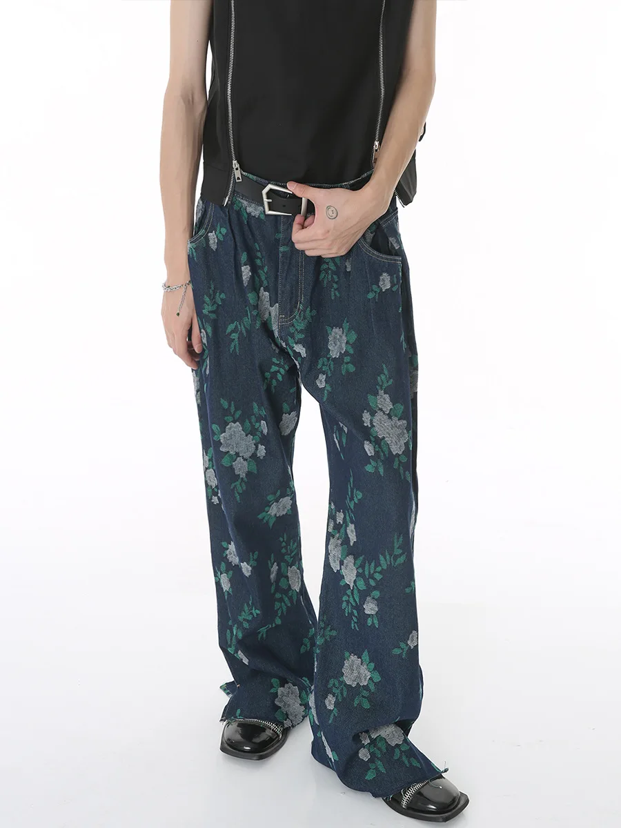 Мъжки модни дизайнерски дънки, ежедневните дънки в стил Харадзюку, ретро Памук, Свободни модни панталони с флорални принтом, дънкови . ' - ' . 5