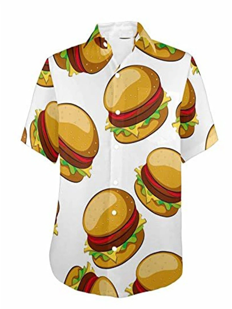 Мъжки Реколта Хавайска риза с ревера топ с къс ръкав, риза Модерен с принтом Хамбургер в стил Харадзюку . ' - ' . 0