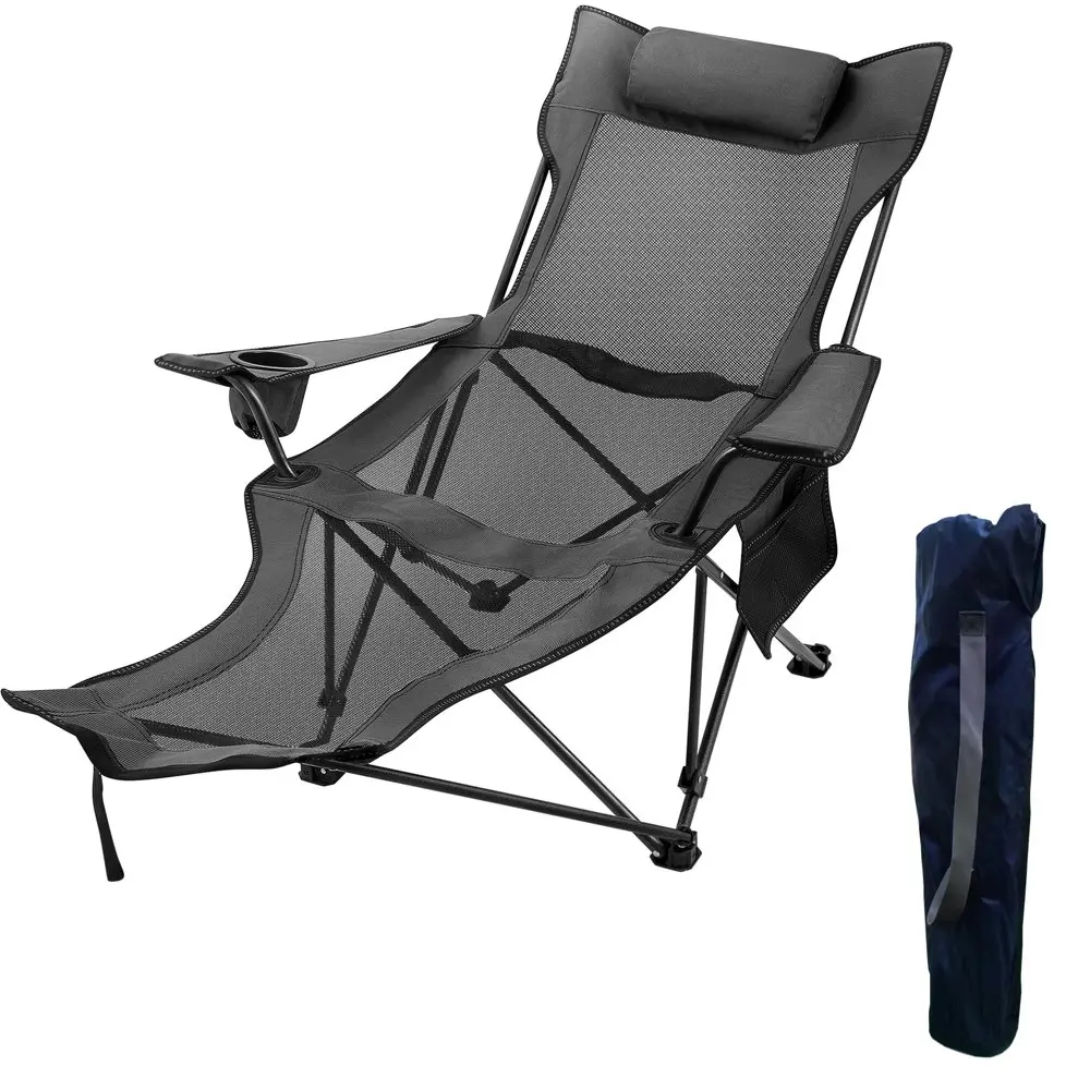 Сгъваем походный стол с Товароподемност 330 килограма, с мрежесто фотьойл за отдих с поставка за краката, подстаканником и чанта за съхранение, сиво . ' - ' . 0