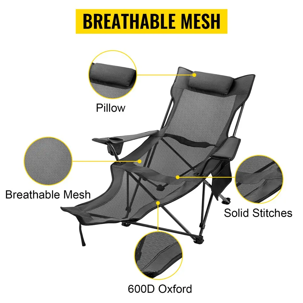 Сгъваем походный стол с Товароподемност 330 килограма, с мрежесто фотьойл за отдих с поставка за краката, подстаканником и чанта за съхранение, сиво . ' - ' . 1