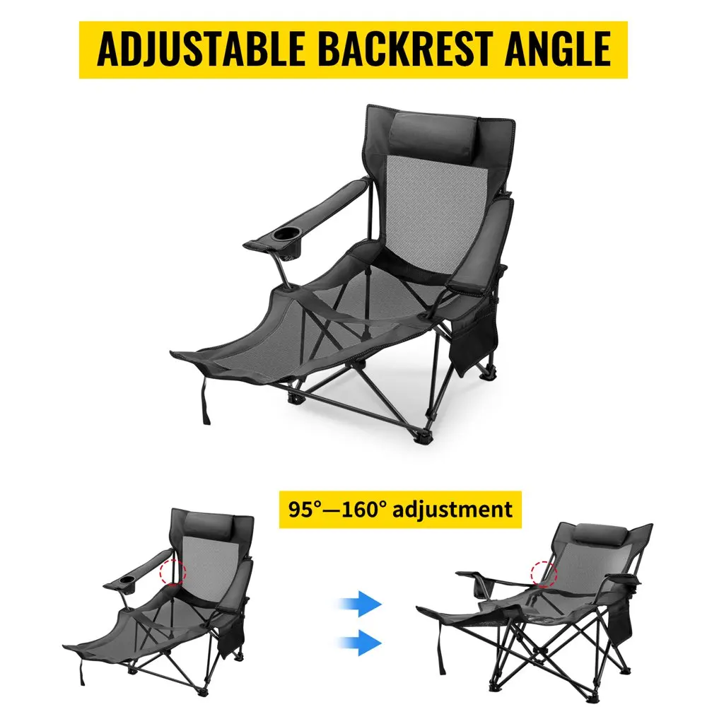 Сгъваем походный стол с Товароподемност 330 килограма, с мрежесто фотьойл за отдих с поставка за краката, подстаканником и чанта за съхранение, сиво . ' - ' . 2