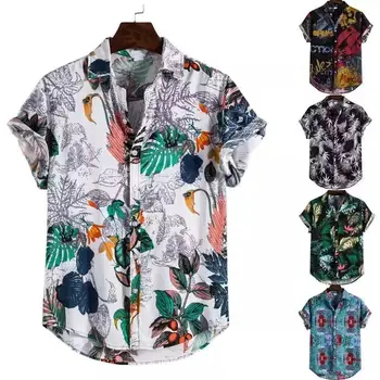 2023 Хавайски Мъжки Ризи с къс ръкав, Потници Копчета с Принтом, Риза в етнически Стил за Мъже, Ежедневни, Плажни Реколта Ризи Голям Размер, Топ