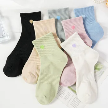 Дамски Пролетно-летни чорапи Памук за момичета от фина мрежа с бродерия във формата на сърце, женски японски обикновена чорапи
