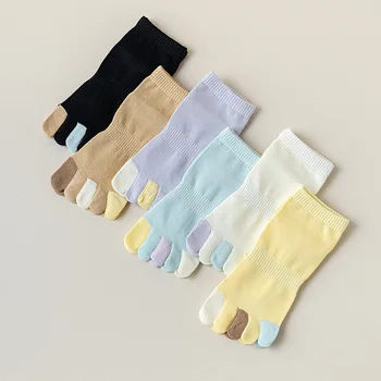 Дамски чорапи с пет пръста на краката си, Пролет-лято, разноцветни памучни ежедневни чорапи с чорапи, кальцетины за момичета Kawaii