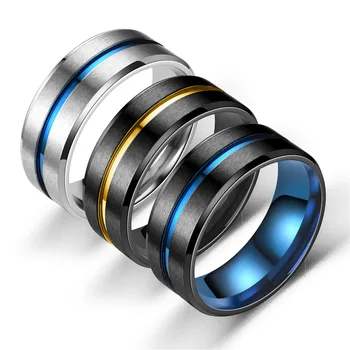 Класически Модерен два тона пръстен от матирана неръждаема стомана, две мелодия пръстен от титанов стомана с канавкой, Мъжки пръстен Anillos Mujer, Мъжки пръстен