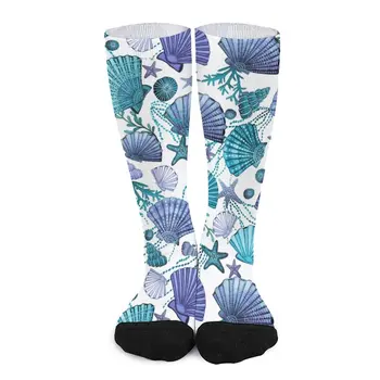 морска звезда със сини seashells в бели чорапи Женски чорап спорт и свободно време