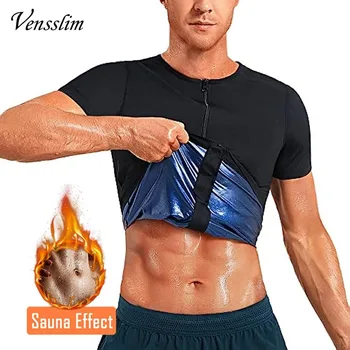 Мъжки спортни костюми за сауна Vensslim, полимерна светкавица, Отразител на тялото, Утягивающий къс ръкав, тренажор за талия, задържащ топлината Компрессионный корсет