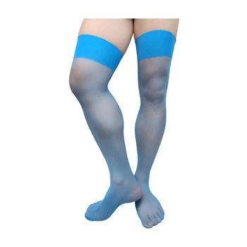 Тънки Прозрачни Мъжки Чорапи до бедрото, Прозрачни Мъжки Секси Чорапи, Бельо, Меката Найлонова Копринени Чорапи-маркучи с дължина над коляното
